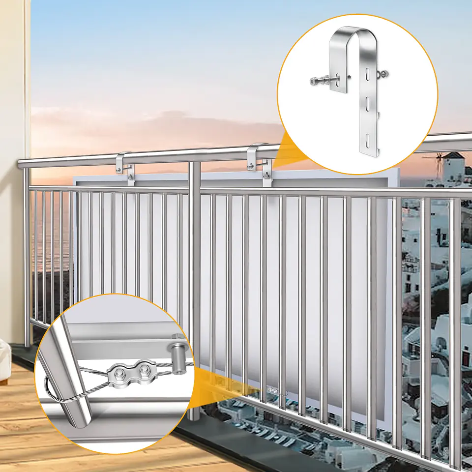 2PCS  Aluminium Solar Panel Bracket Hook for Balcony Railing, Solar Panel Mounting Bracket, PV Module Holder for Balcony Rail 5