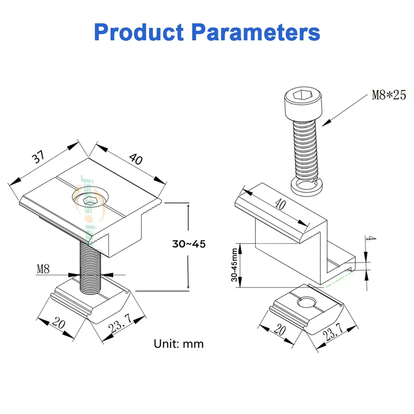 Solar Panel Adjustable Bracket Clamps PV Bracket Mounting Clip Solar Mid And End Clamp 30mm 35mm 40mm For Fixing Solar Panel 6