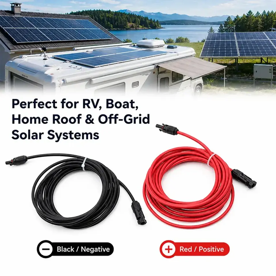 Solar Extension Cable 1-10M Waterproof PV Wire Red Black 2.5/4/6mm² Copper Cable for RV Home Off Grid Solar System 5