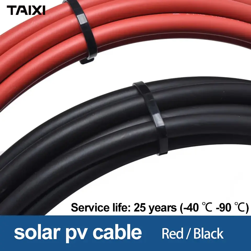 Solar Photovoltaic PV Cable Wire Battery Connection Cable 4 6 8 10 12 14 16 AWG/2.5 4 6 8 10mm2  Red Black Cable 4