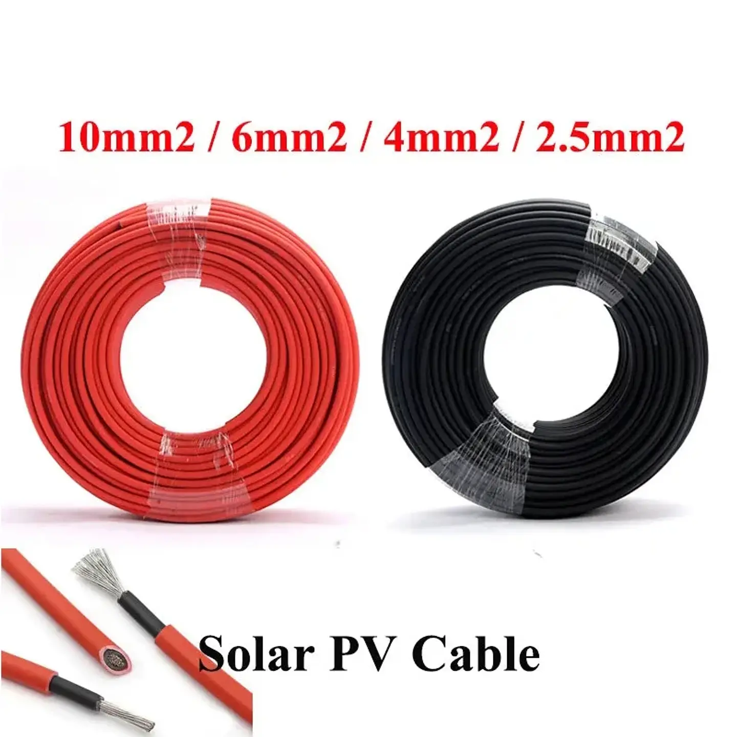 PV Solar Cable 14/12/10 AWG 2.5mm2 4mm2 6mm2 10mm2 Solar Power Cable Wire Cable for PV Panels Connection Red Black XLPE jacket 1