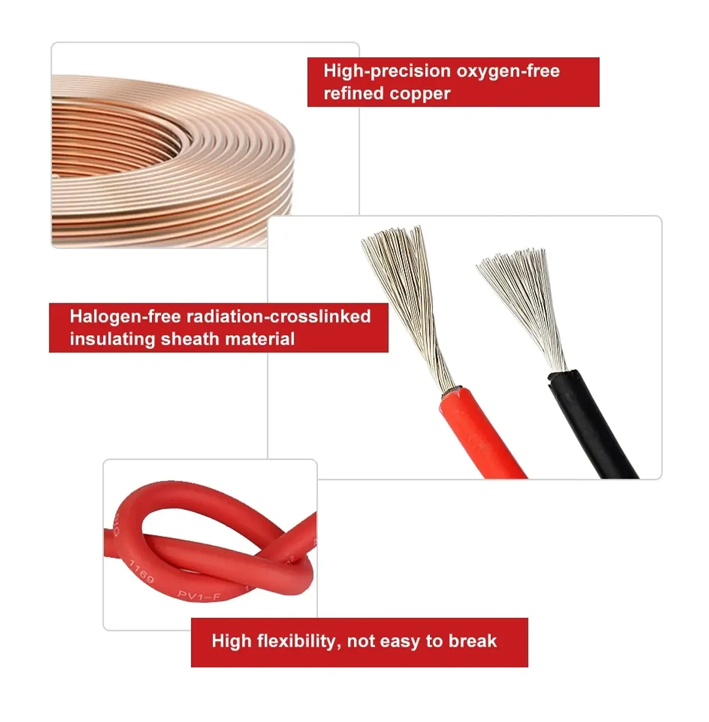 PV Solar Cable 14/12/10 AWG 2.5mm2 4mm2 6mm2 10mm2 Solar Power Cable Wire Cable for PV Panels Connection Red Black XLPE jacket 4