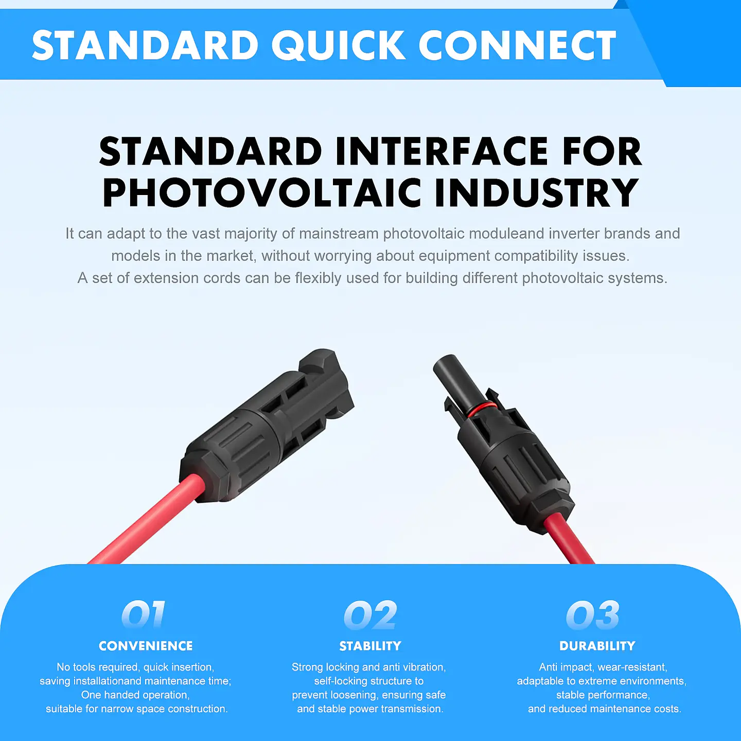 Solar Panel Cable Wire Extension PV Cable DC Rated 1-10 Meter 4mm²6mm² 1000V/1500V With Solar Connectors Plugs 5