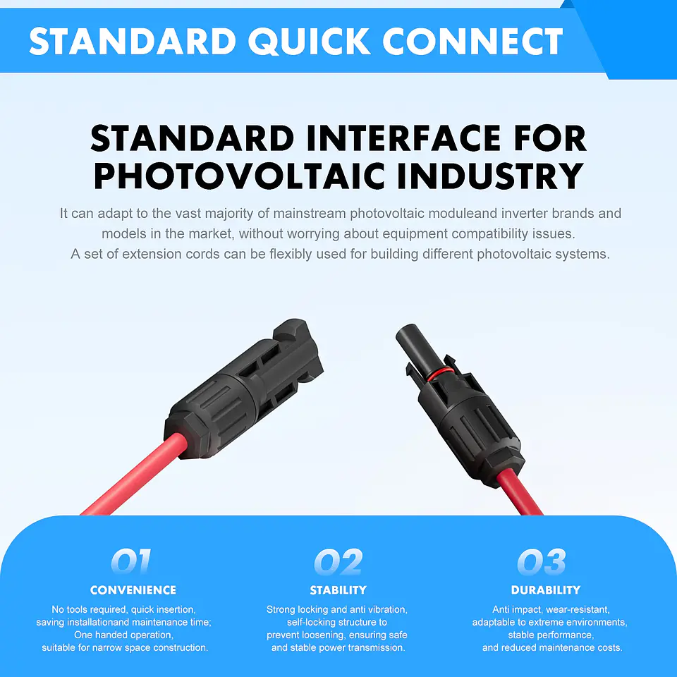 Solar Panel Cable Wire Extension PV Cable DC Rated 1-10 Meter 4mm²6mm² 1000V/1500V With Solar Connectors Plugs 5