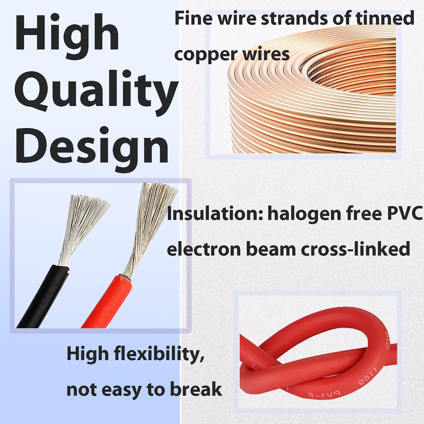 Solar Power Cable 2.5 4 6 10 16 mm2 6 8 10 12 14AWG Photovoltaic TÜV TUV Wire For PV Panels Connection Red Black Jacket PVC 5