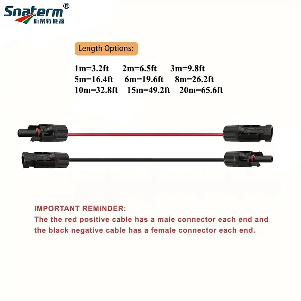 1Pair Solar extension cable wire 12 10AWG 4/6mm² Red Black with male and female connectors For solar panels solar controller     6