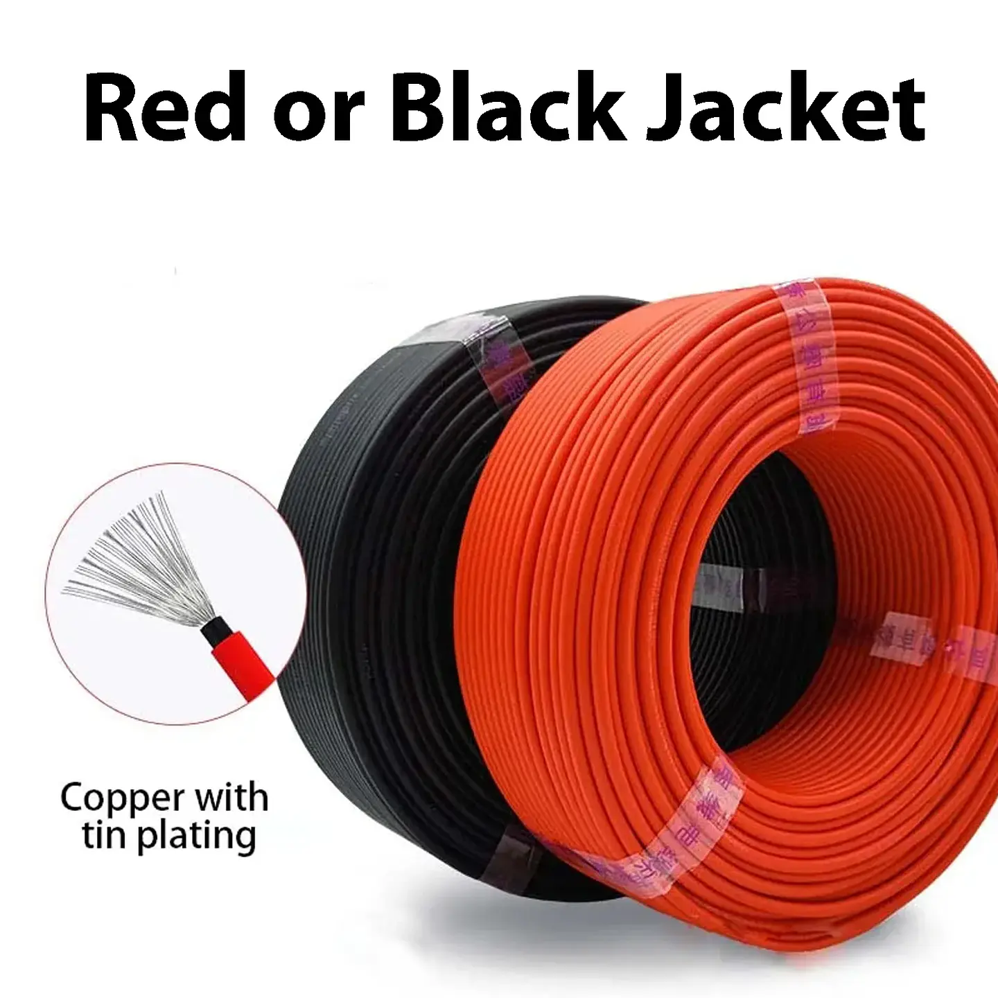Solar Power Cable 2.5 4 6 10 16 mm2 6 8 10 12 14AWG Photovoltaic TÜV TUV Wire For PV Panels Connection Red Black Jacket PVC 6