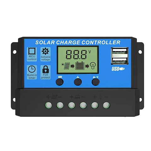 10A–100A PWM Solar Charge Controller — 12V/24V, LCD & USB