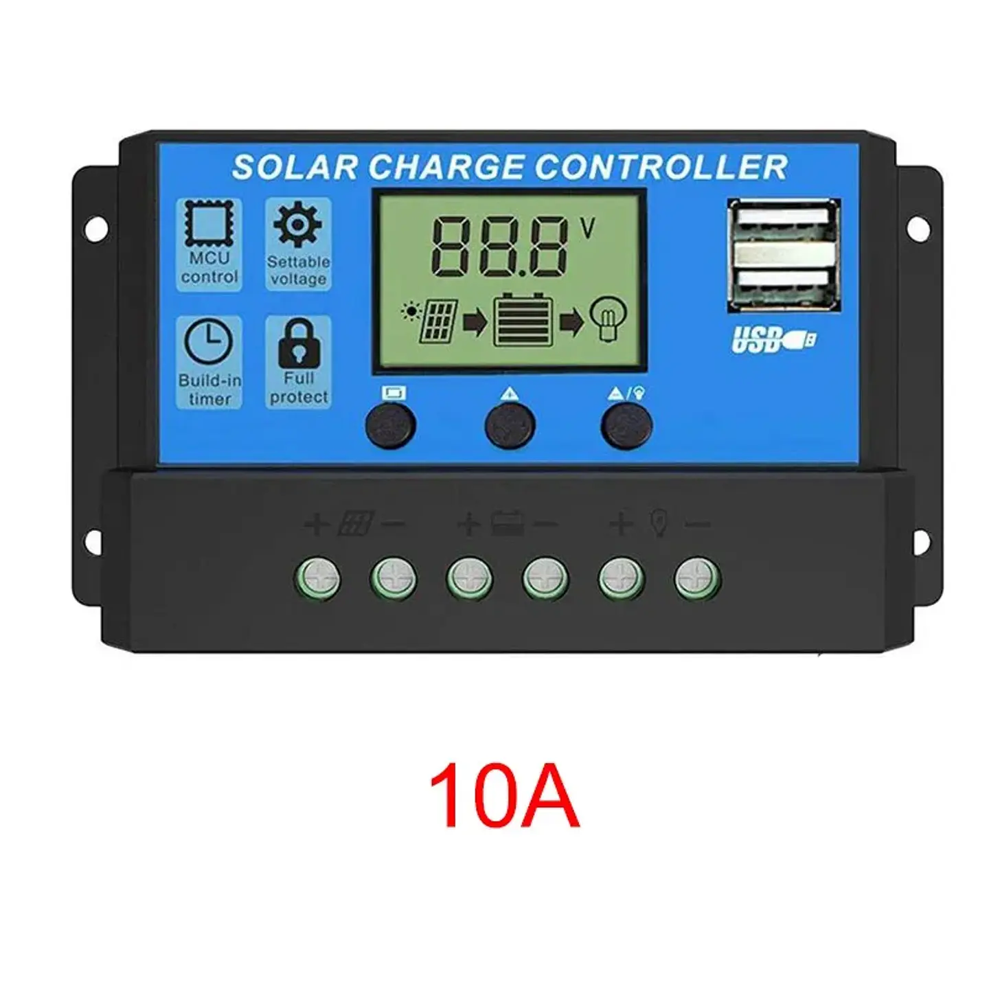 10A–100A PWM Solar Charge Controller — 12V/24V, LCD & USB 8