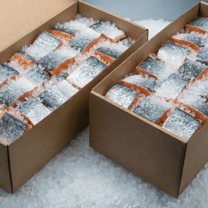 Caja por mayor de SALMÓN PORCIÓN CON PIEL 20 Kilos 1