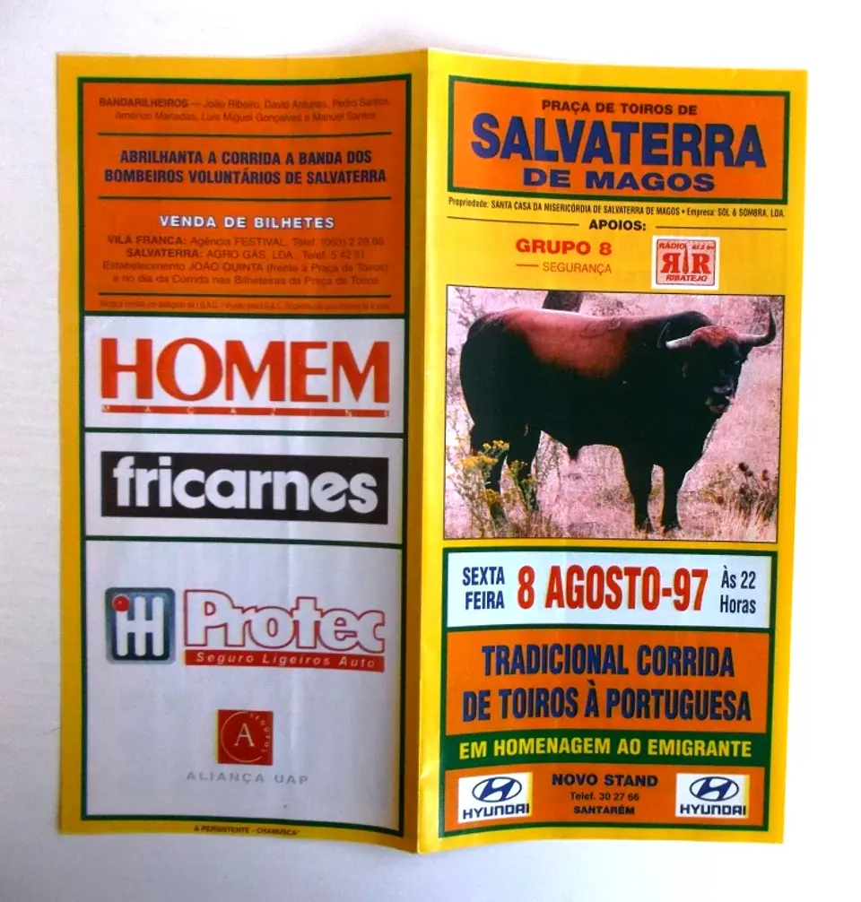 Panfleto Corrida de Toiros - Salvaterra de Magos - Agosto 1997 1