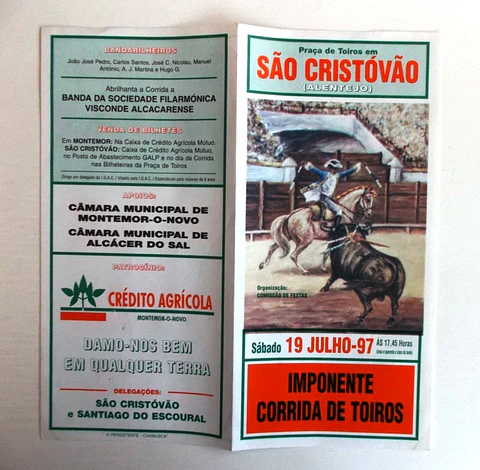 Panfleto Corrida de Toiros - São Cristóvão - Julho 1997