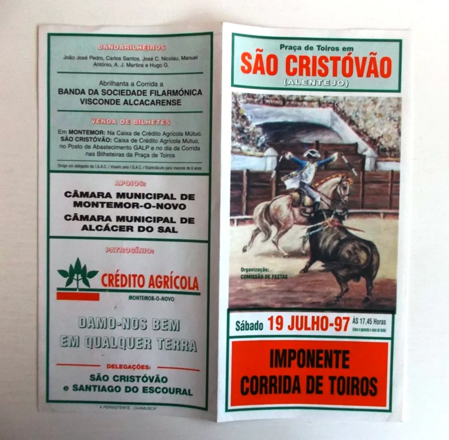 Panfleto Corrida de Toiros - São Cristóvão - Julho 1997 1