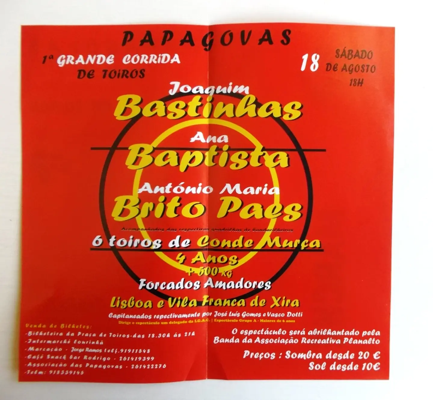 Panfleto Corrida de Toiros - Papagovas - Agosto  2