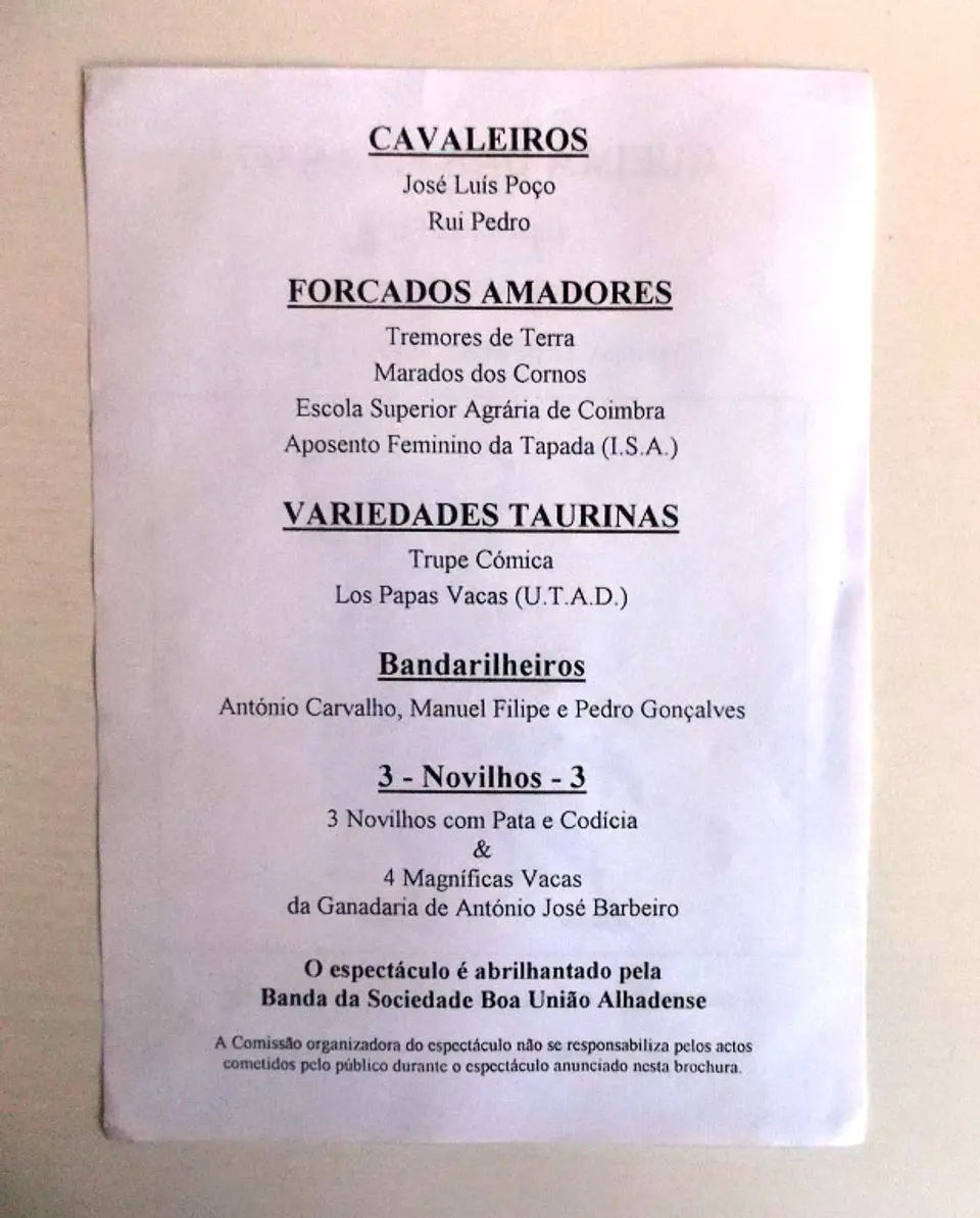 Panfleto Corrida de Toiros - Figueira da Foz - Maio 1997 2