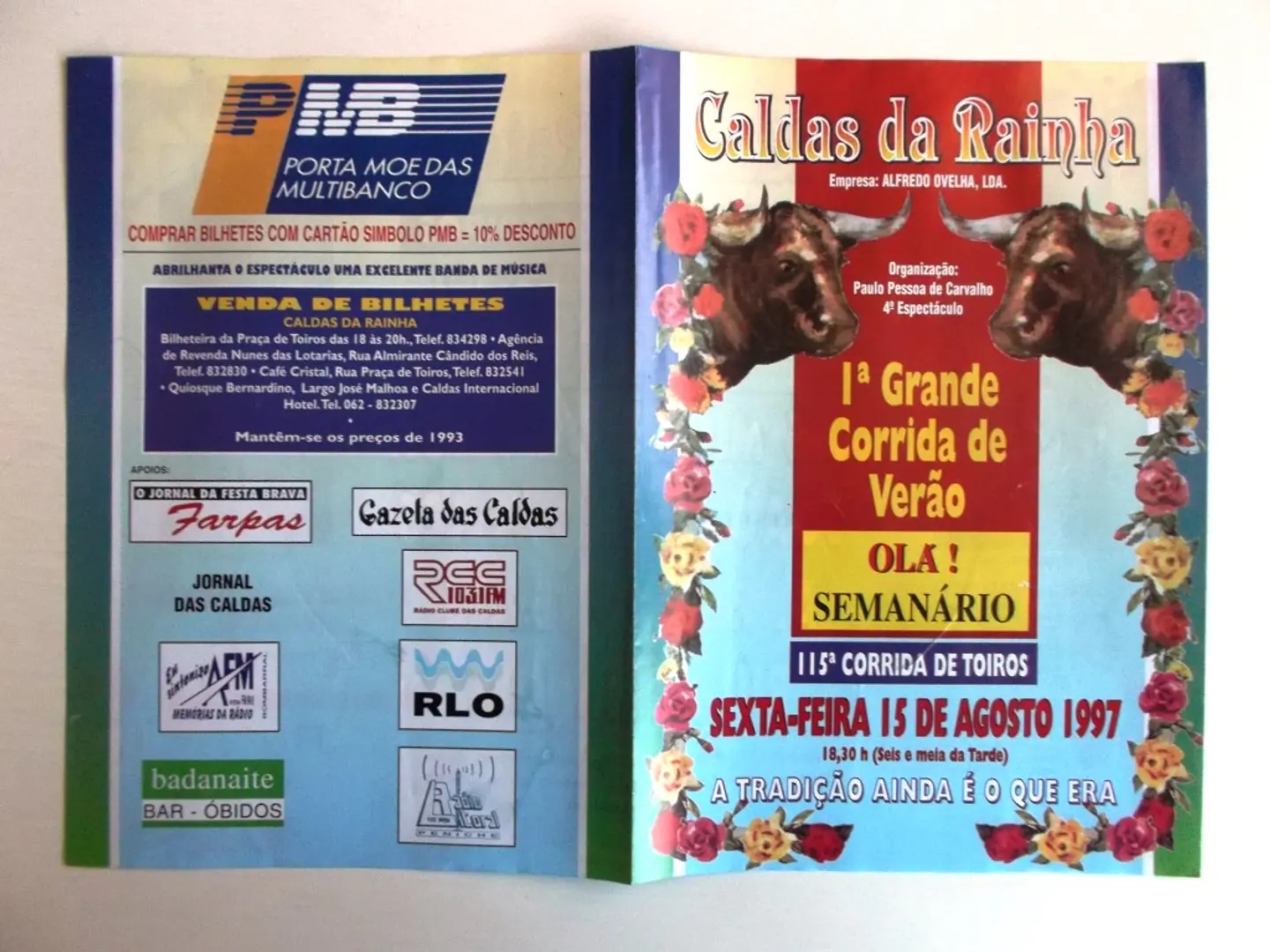 Panfleto Corrida de Toiros - Caldas da Rainha - Agosto 1997 2