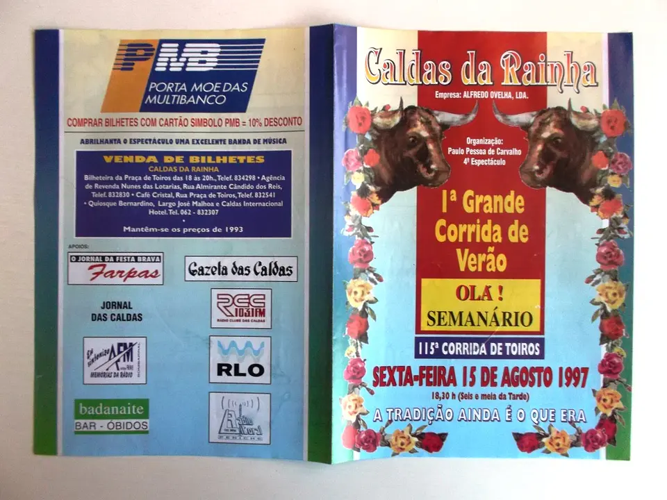 Panfleto Corrida de Toiros - Caldas da Rainha - Agosto 1997 2
