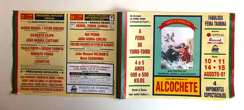 Panfleto Corrida de Toiros - Alcochete - Agosto 1997
