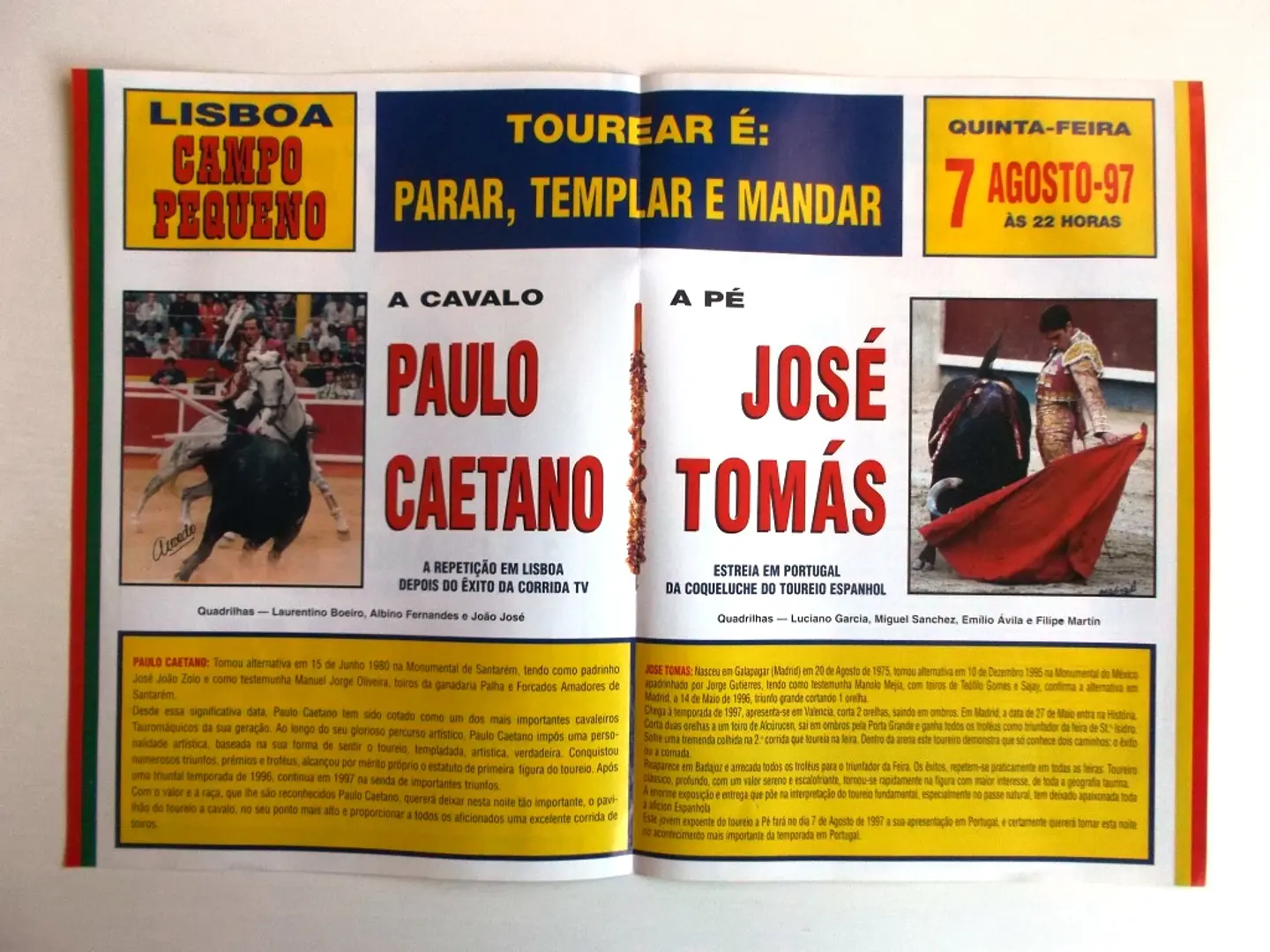 Panfleto Corrida de Toiros - Lisboa - Agosto 1997 2