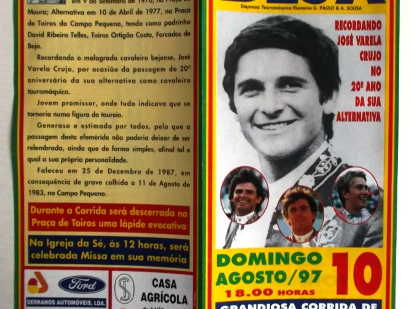 Panfleto Corrida de Toiros - Beja - Agosto 1997 1