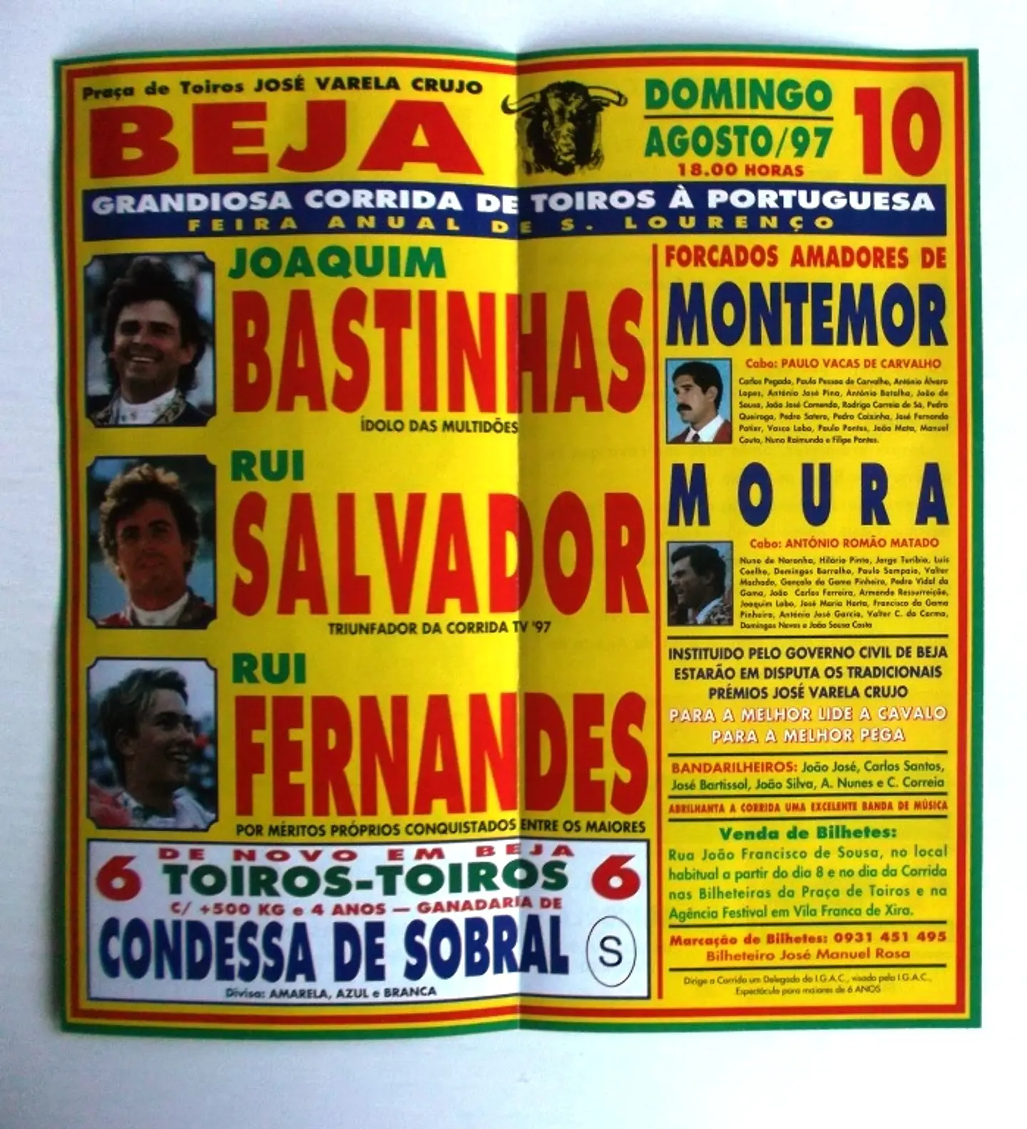 Panfleto Corrida de Toiros - Beja - Agosto 1997 2
