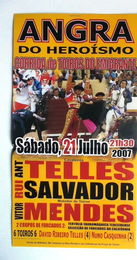 Panfleto Corrida de Toiros - Angra do Heroísmo - Julho 2007