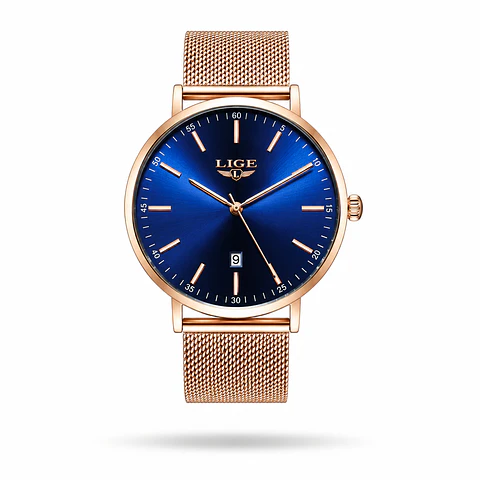 LIGE 9908 Azul & Oro Rosa 42 mm