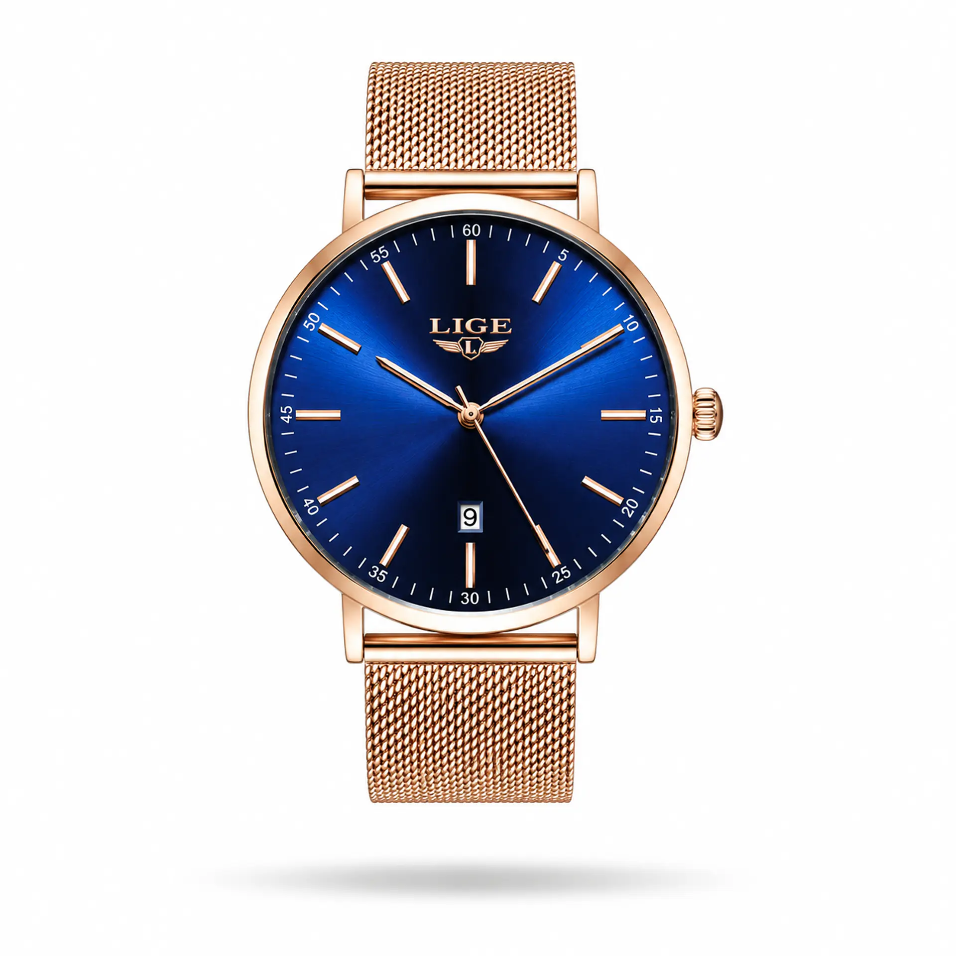 LIGE 9908 Azul & Oro Rosa 42 mm 1