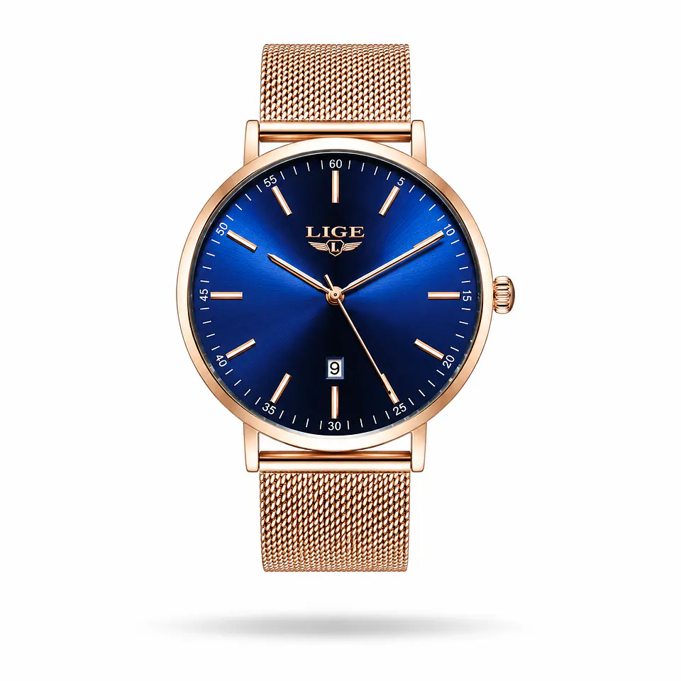 LIGE 9908 Azul & Oro Rosa 42 mm 1