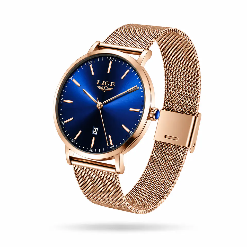 LIGE 9908 Azul & Oro Rosa 42 mm 3