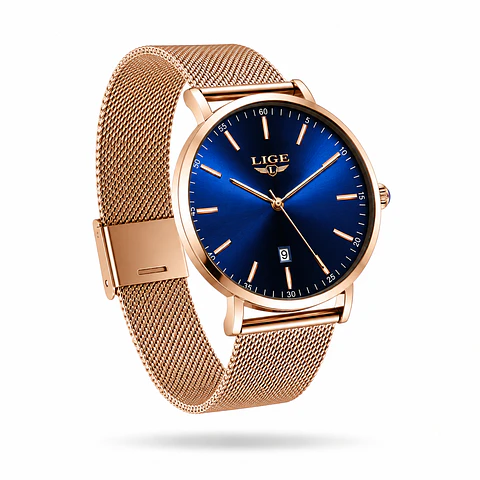 LIGE 9908 Azul & Oro Rosa 42 mm