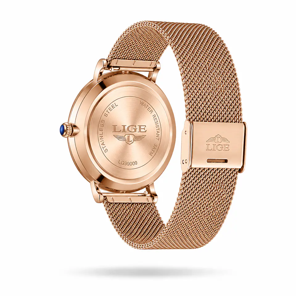 LIGE 9908 Blanco & Oro Rosa 42mm 4