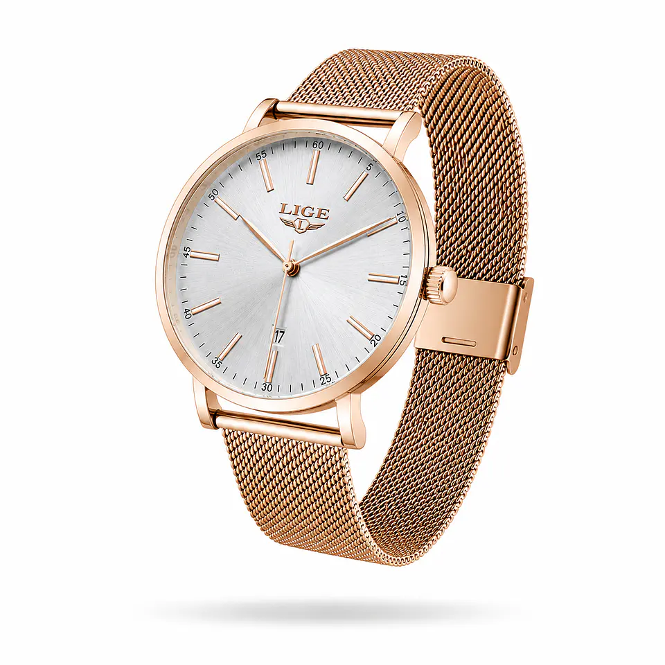 LIGE 9908 Blanco & Oro Rosa 42mm 3