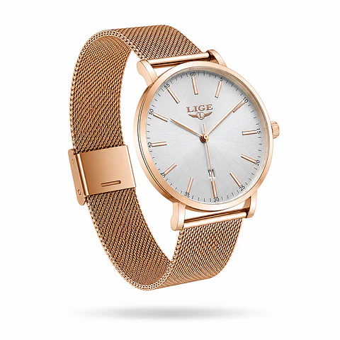 LIGE 9908 Blanco & Oro Rosa 42mm