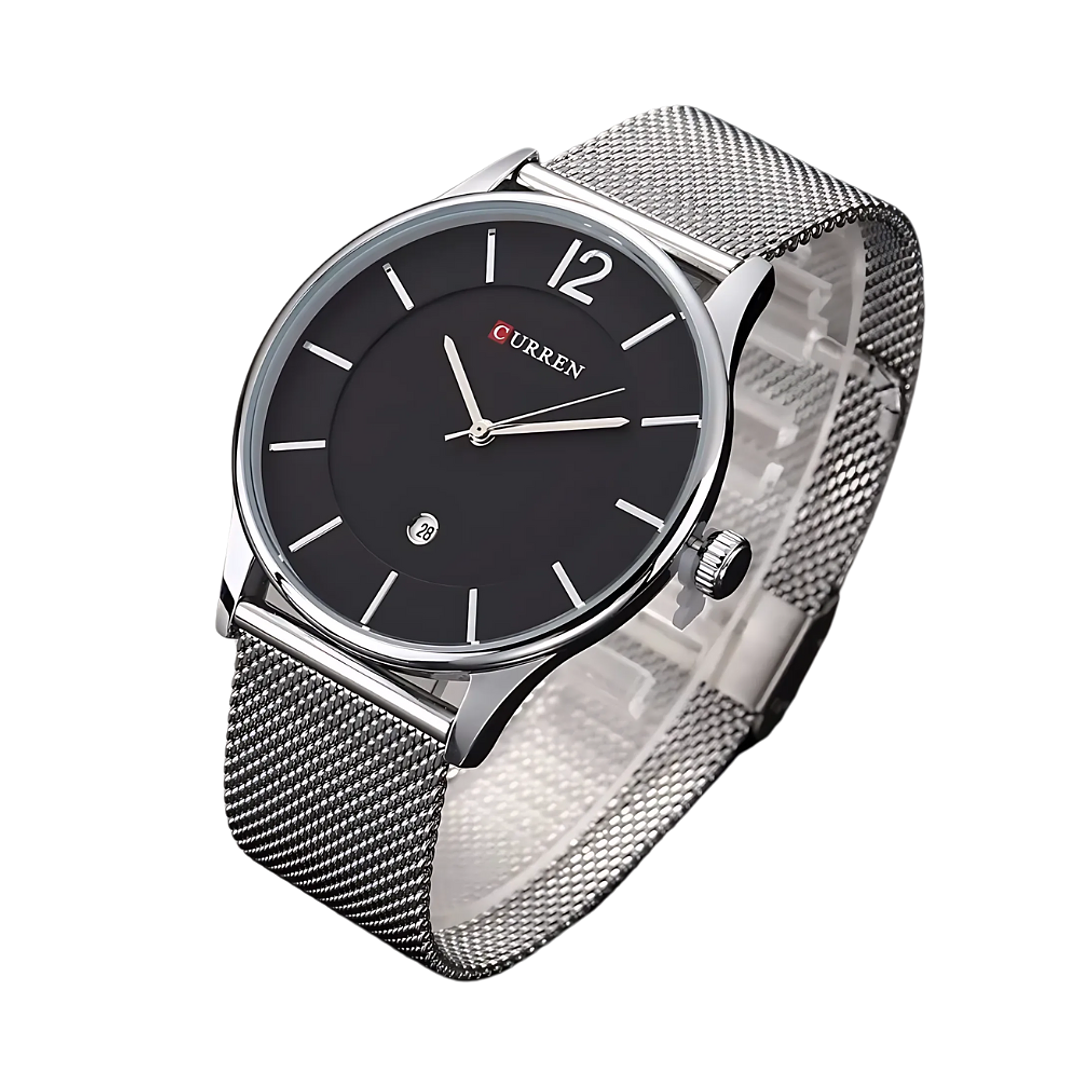 Reloj Curren pulsera Plateada con Fondo Negro  1