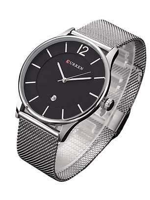Reloj Curren pulsera Plateada con Fondo Negro 