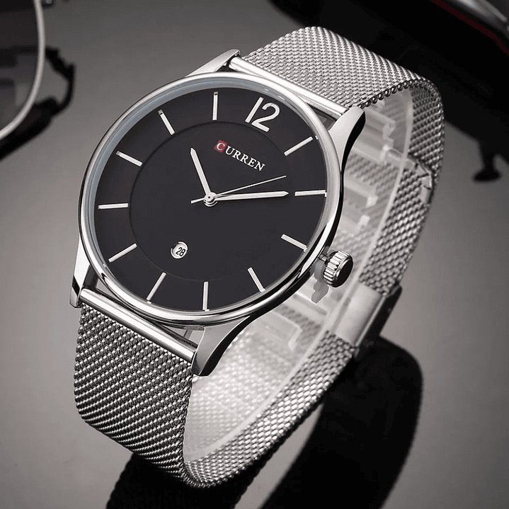 Reloj Curren pulsera Plateada con Fondo Negro  2