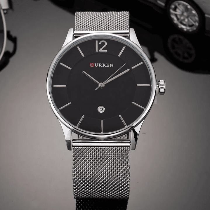 Reloj Curren pulsera Plateada con Fondo Negro  3