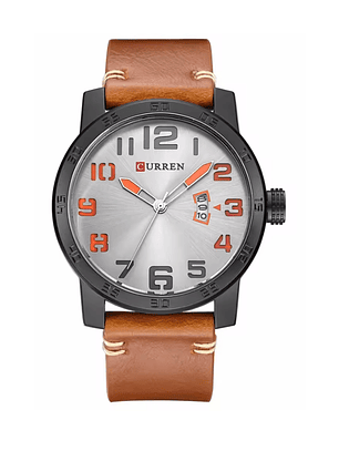 Reloj Hombre Curren Plateado con Correa Cafe