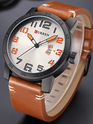 Reloj Hombre Curren Plateado con Correa Cafe
