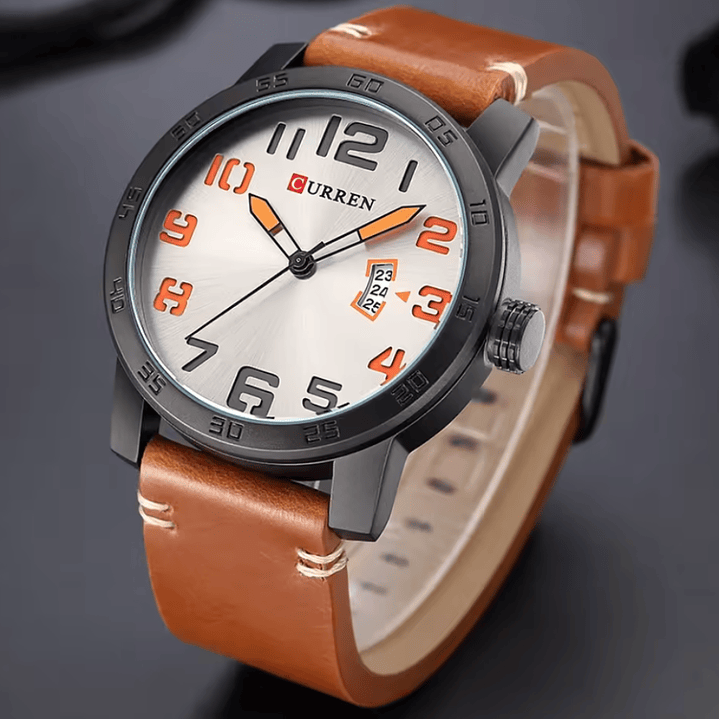 Reloj Hombre Curren Plateado con Correa Cafe 2