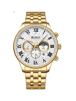 Reloj Hombre Curren Acero Inoxidable Dorado con Blanco