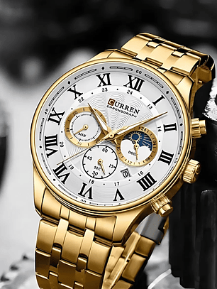 Reloj Hombre Curren Acero Inoxidable Dorado con Blanco