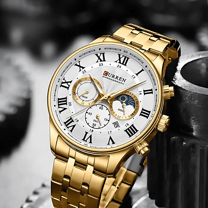 Reloj Hombre Curren Acero Inoxidable Dorado con Blanco 2