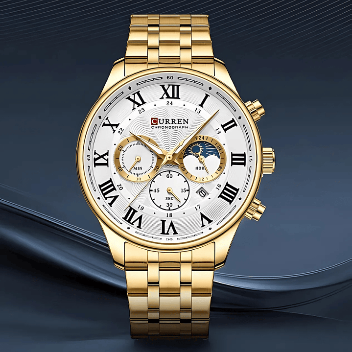Reloj Hombre Curren Acero Inoxidable Dorado con Blanco 3