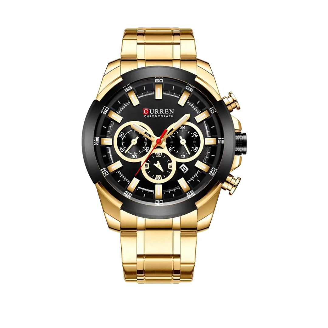 Reloj Hombre Curren Acero Inoxidable Dorado con Negro 1