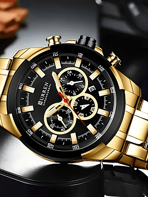 Reloj Hombre Curren Acero Inoxidable Dorado con Negro