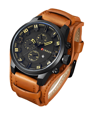 Reloj Hombre Curren Negro Correa Cuero Gruesa Cafe 