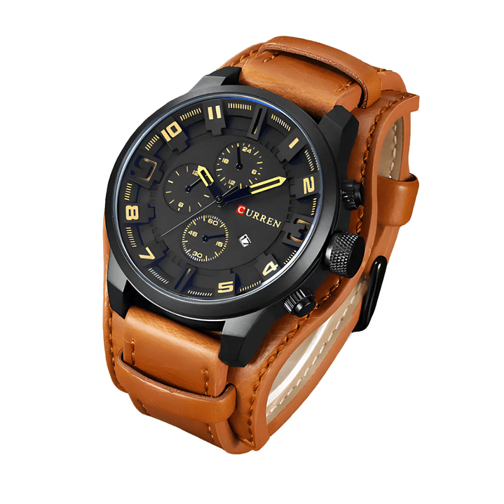 Reloj Hombre Curren Negro Correa Cuero Gruesa Cafe  1