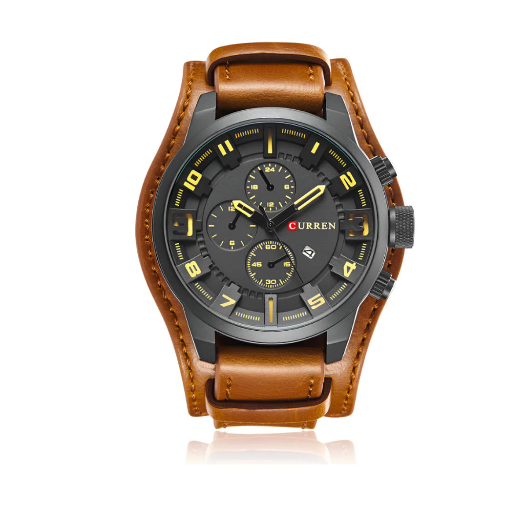 Reloj Hombre Curren Negro Correa Cuero Gruesa Cafe  2